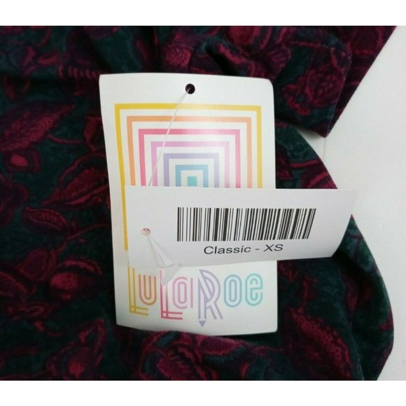 NWT Lularoe Classic T  Dark Green With Fuschia Floral Design Size XS - Picture 5 of 5
